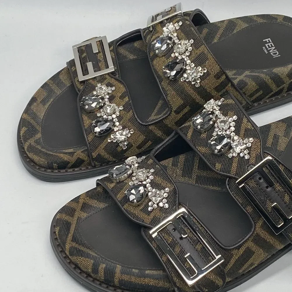 Fendi Feel Jewel Buckle Slide Sandals size 38